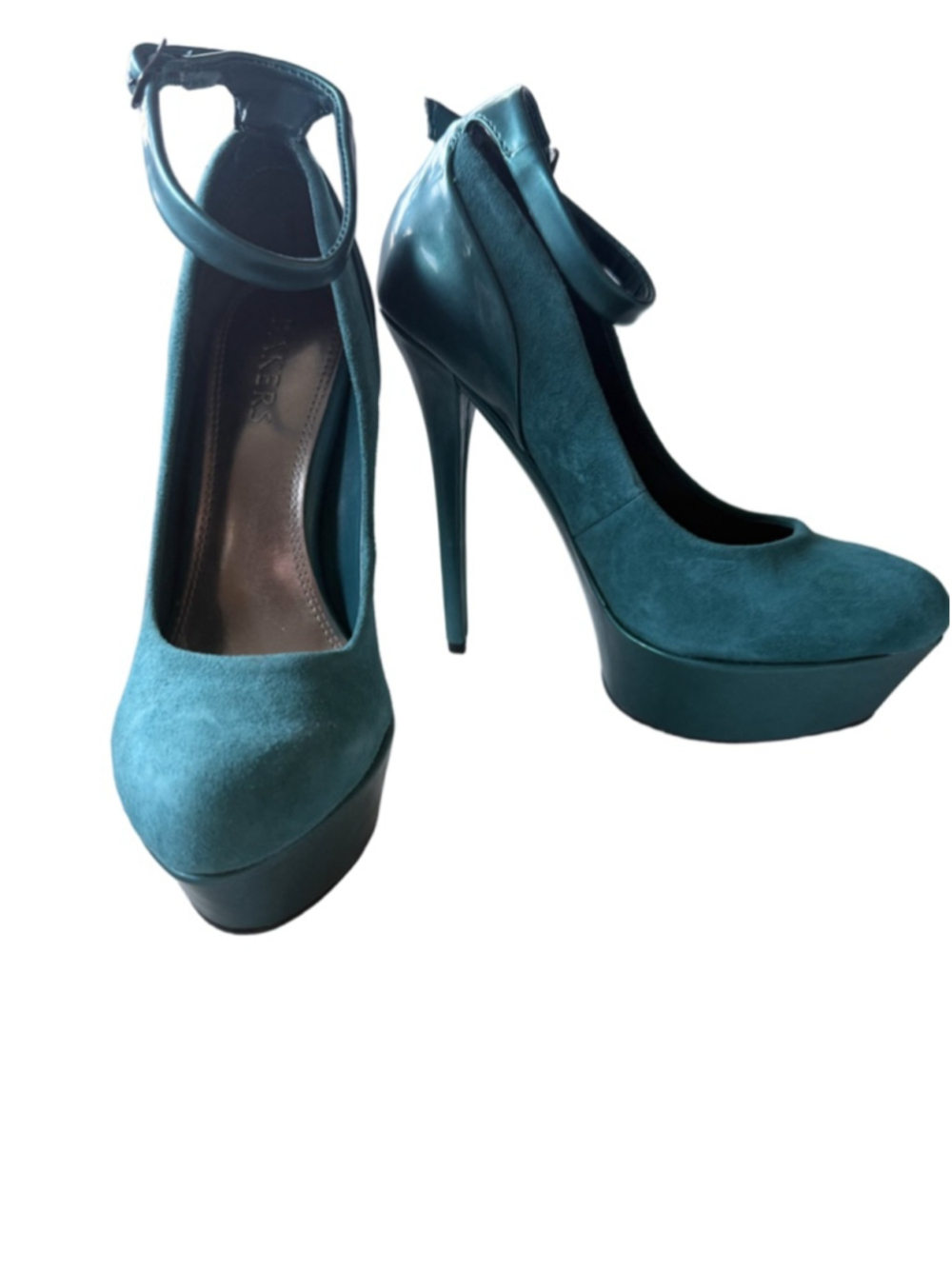 NEW Super High Suede Turquoise Platform Heels Size 7 leather upper